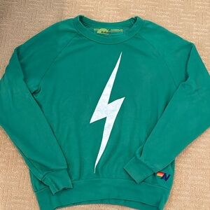 Aviator Nation green Lightning Bolt Crewneck